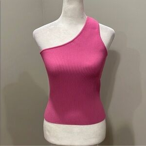 Sincerely Jules One-Shoulder Fuchsia Ribbed Tank Top
